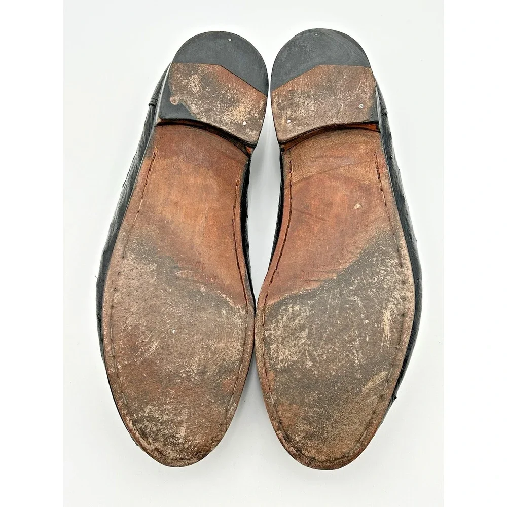 Zelli Genuine Italian Ostrich Leather Tassel Black Loafer Slip On Shoes 9.5‎